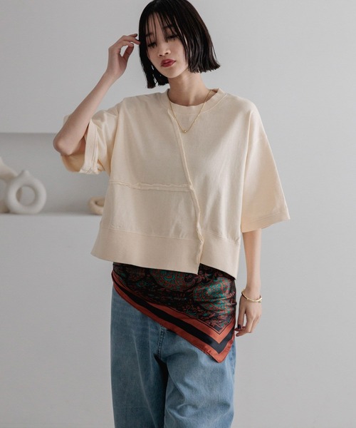 LOWRYS FARM(ローリーズファーム)の「ピグメントリメイク5S 323034(Tシャツ/カットソー・レディース・イエロー/チャコールグレー/アイボリー・SHORT/LONG)」の1枚目の写真