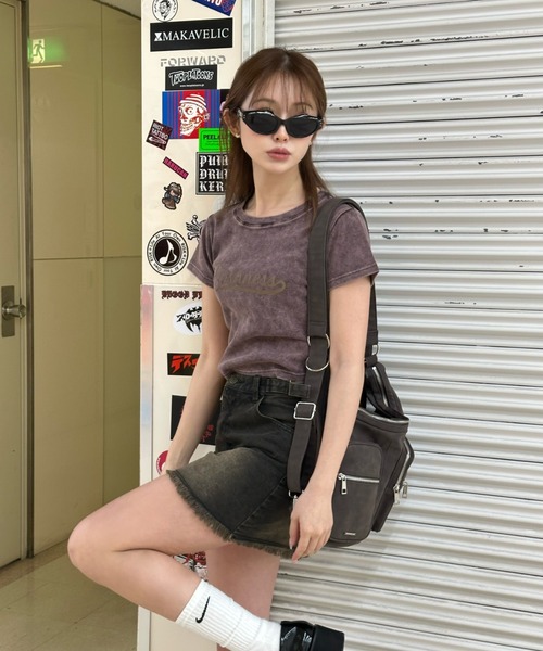 RAY CASSIN（レイカズン）の「ピグメントシャーリングロゴチビTシャツ（Tシャツ/カットソー・レディース・チャコールグレー/ブラウン/ホワイト/ベージュ・FREE）」の22枚目の写真