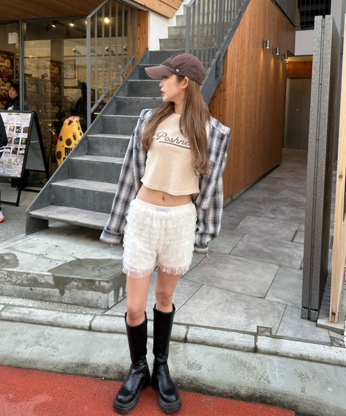 RAY CASSIN（レイカズン）の「ピグメントシャーリングロゴチビTシャツ（Tシャツ/カットソー・レディース・チャコールグレー/ブラウン/ホワイト/ベージュ・FREE）」の12枚目の写真