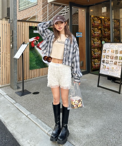 RAY CASSIN（レイカズン）の「ピグメントシャーリングロゴチビTシャツ（Tシャツ/カットソー・レディース・チャコールグレー/ブラウン/ホワイト/ベージュ・FREE）」の11枚目の写真