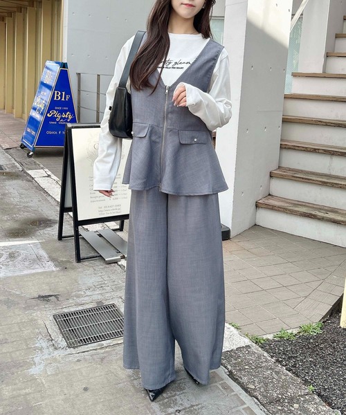 ペプラムベストパンツSET グレー セール】【WEB限定】ペプラムベスト＋ワイドパンツ