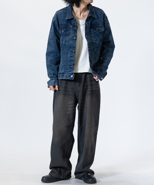 JOHN'S CLOSET(ジョンズクローゼット)の「【t】ブラスト加工 ワイドバギーデニム(デニムパンツ・メンズ・チャコールグレー/ブラック/ネイビー/ブルー・LARGE/MEDIUM)」の12枚目の写真