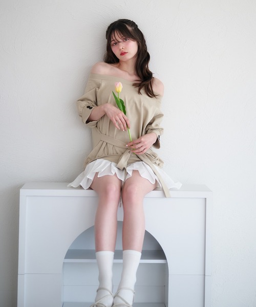 セール】off-shoulder sweat shirt layered onepiece