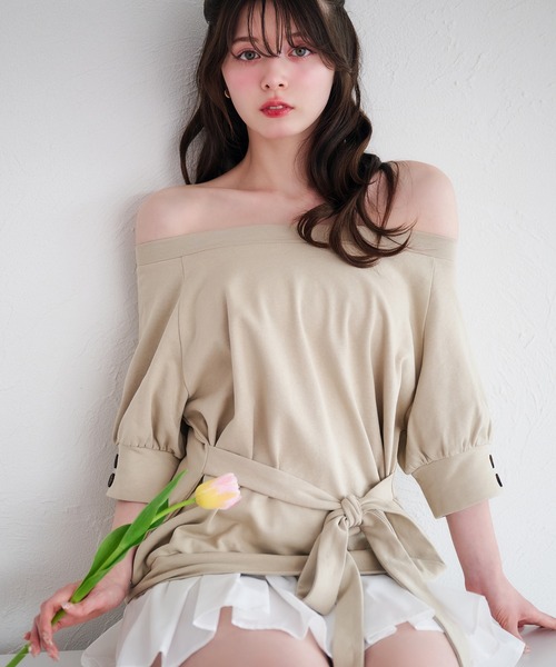 セール】off-shoulder sweat shirt layered onepiece