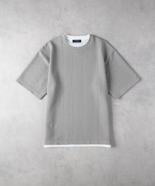 BACK NUMBER(バックナンバー)の「BACK NUMBER(バックナンバー)【メンズ】ジャガードフェイクレイヤードTシャツ(Tシャツ/カットソー・メンズ・ネイビー/グレー/ベージュ・L/XL/M)」の18枚目の写真