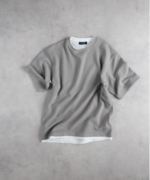 BACK NUMBER（バックナンバー）の「【BACK NUMBER】ジャガードフェイクレイヤードTシャツ（Tシャツ/カットソー・メンズ・ネイビー/グレー/ベージュ・L/XL/M）」の2枚目の写真