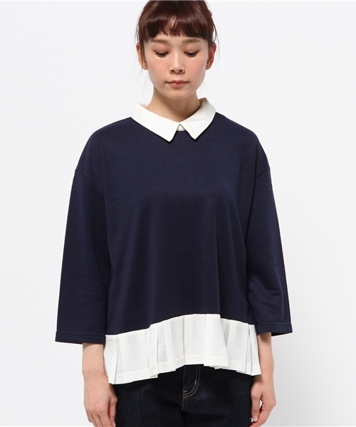 OUTLET(アウトレット)の「【mystic】衿付キ裾プリーツ7分袖プルオーバー(Tシャツ/カットソー・レディース・ネイビー・FREE)」の5枚目の写真
