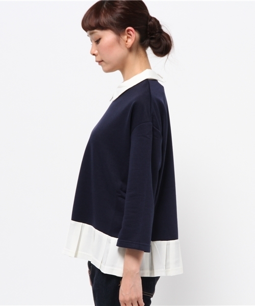 OUTLET(アウトレット)の「【mystic】衿付キ裾プリーツ7分袖プルオーバー(Tシャツ/カットソー・レディース・ネイビー・FREE)」の6枚目の写真