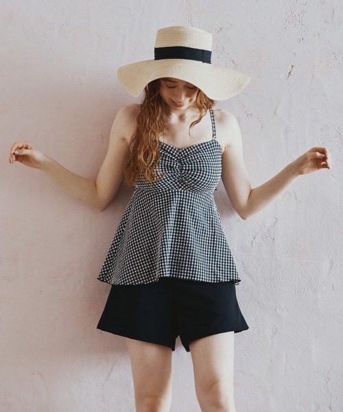 セール】【WEB限定】ペプラム無地/チェック3点セット水着【Beach Queen