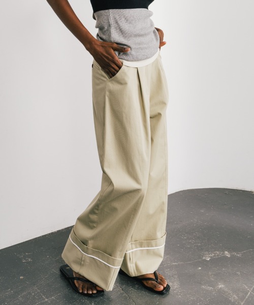 CREDONA（クレドナ）の「COTTON WIDE PANTS/コットンワイドパンツ（チノパンツ・レディース・ブラック/ベージュ・0/1）」の2枚目の写真