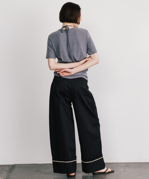 CREDONA（クレドナ）の「COTTON WIDE PANTS/コットンワイドパンツ（チノパンツ・レディース・ブラック/ベージュ・0/1）」の22枚目の写真