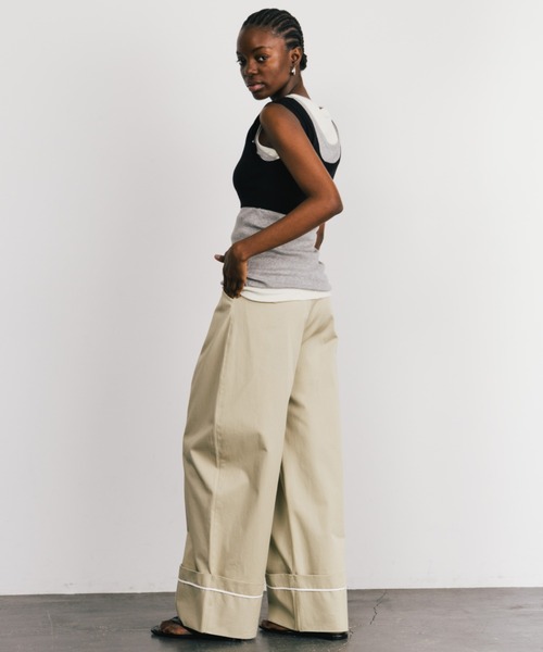 CREDONA（クレドナ）の「COTTON WIDE PANTS/コットンワイドパンツ（チノパンツ・レディース・ブラック/ベージュ・0/1）」の17枚目の写真