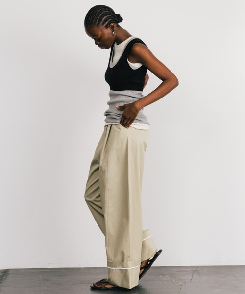 CREDONA（クレドナ）の「COTTON WIDE PANTS/コットンワイドパンツ（チノパンツ・レディース・ブラック/ベージュ・0/1）」の11枚目の写真