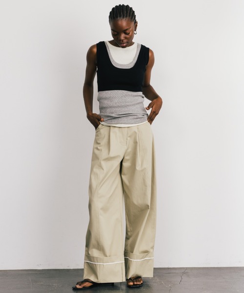 CREDONA（クレドナ）の「COTTON WIDE PANTS/コットンワイドパンツ（チノパンツ・レディース・ブラック/ベージュ・0/1）」の19枚目の写真