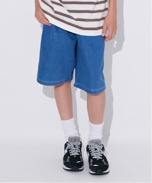 GLAZOS（グラソス）の「【大人向けサイズあり】冷感デニム・イージーハーフパンツ（デニムパンツ・キッズ・ダークブルー/ライトブルー・L/M/S/LL）」の2枚目の写真