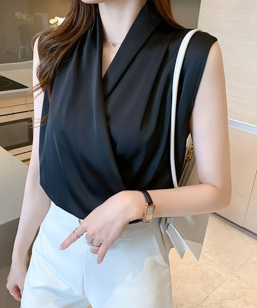 BLANC FICELLE（ブランフィセル）の「カシュクール　ノースリーブシャツ（シャツ/ブラウス・レディース・グリーン/ピンク/アイボリー/ベージュ/ブラック・S/M/L/XL）」の10枚目の写真