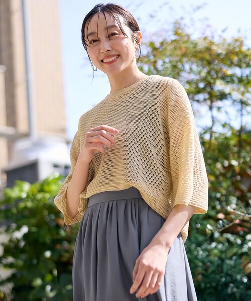 ANY(エニィ)の「アイレットメッシュニット(ニット/セーター・レディース・アイボリー系/グレー系/ベージュ系/サックスブルー系・4)」の3枚目の写真