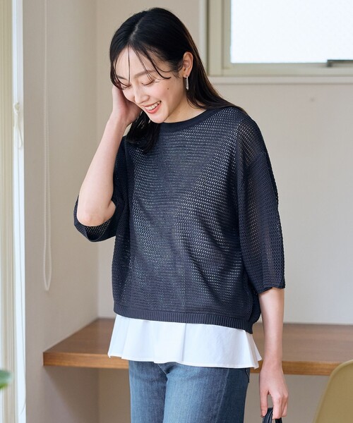 ANY(エニィ)の「アイレットメッシュニット(ニット/セーター・レディース・アイボリー系/グレー系/ベージュ系/サックスブルー系・4)」の12枚目の写真