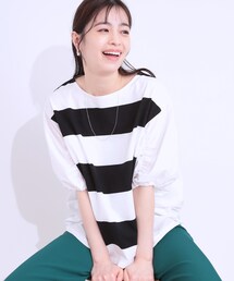 SHOO・LA・RUE | ふわりシルエットが新しい ワイドピッチボーダートップス(Tシャツ/カットソー)
