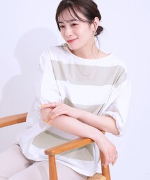 SHOO・LA・RUE | ふわりシルエットが新しい ワイドピッチボーダートップス(Tシャツ/カットソー)