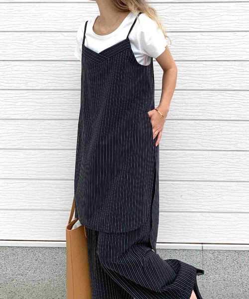 Q（キュー）の「ピンストライプキャミチュ二（チュニック・レディース・ブラック/グレー・MEDIUM）」の3枚目の写真