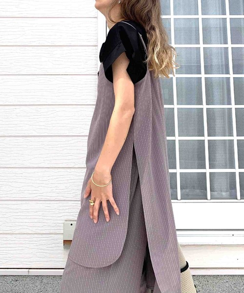 Q（キュー）の「ピンストライプキャミチュ二（チュニック・レディース・ブラック/グレー・MEDIUM）」の9枚目の写真