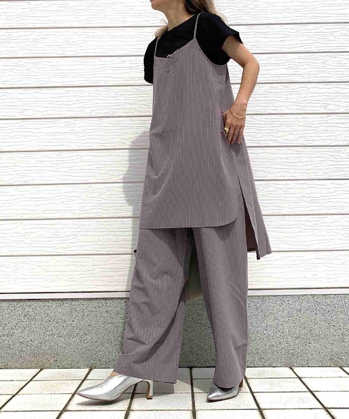 Q（キュー）の「ピンストライプキャミチュ二（チュニック・レディース・ブラック/グレー・MEDIUM）」の8枚目の写真