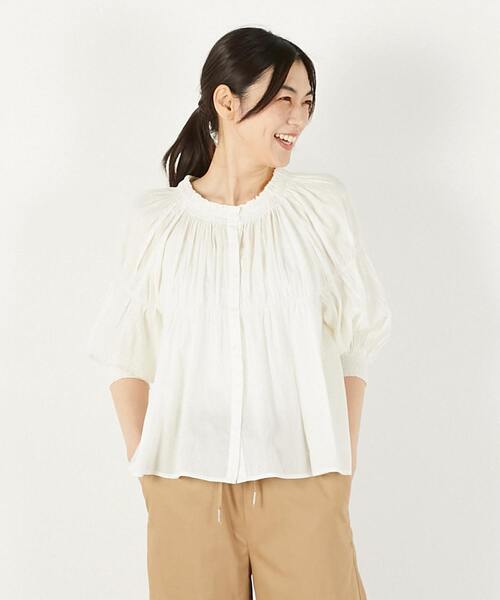 その他 Neru セール】【綿ボイルシャーリングギャザーブラウス】（シャツ