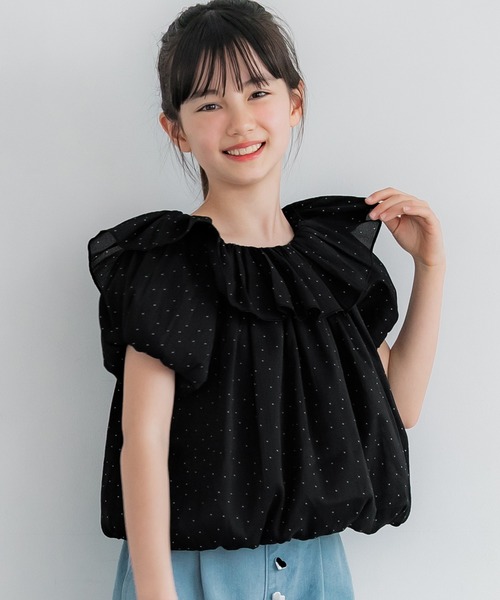 coca(coca)(コカ)の「キッズ 親子お揃いシアーブラウス(シャツ/ブラウス・キッズ・ドット/ブラック・120/130/140/150)」の2枚目の写真