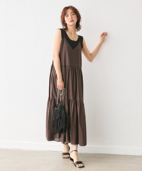RIVE DROITE（リヴドロワ）の「【à Nice （ア ・ニース）】コットンシルクキャミドレス（ワンピース・レディース・ブルー/ダークブラウン/ホワイト系その他・FREE）」の4枚目の写真