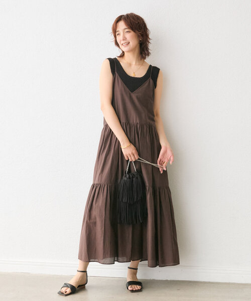 RIVE DROITE（リヴドロワ）の「【à Nice （ア ・ニース）】コットンシルクキャミドレス（ワンピース・レディース・ブルー/ダークブラウン/ホワイト系その他・FREE）」の5枚目の写真