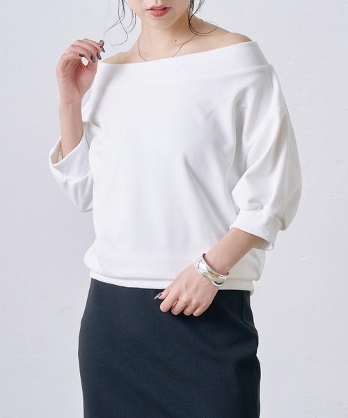 COLONY 2139（コロニートゥーワンスリーナイン）の「5分袖オフショルスウェットプルオーバー（スウェット・レディース・ホワイト/ブラウン/グレー/ブラック・FREE）」の5枚目の写真