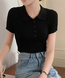 Per sist ence（パーシエンス）の「リブ半袖ポロニット（Tシャツ/カットソー）」