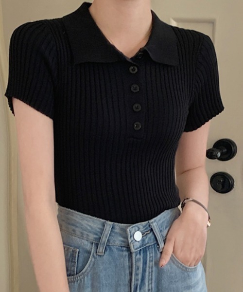 Per sist ence(パーシエンス)の「リブ半袖ポロニット(Tシャツ/カットソー・レディース・グレー/ホワイト/ブラック/ライトピンク・ONE SIZE)」の11枚目の写真
