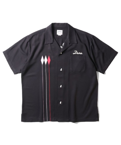 HOUSTON パイル素材ブラック ボーリングシャツ HOUSTON シャツ 「HOUSTON」PILE BOWLING SHIRT パイル