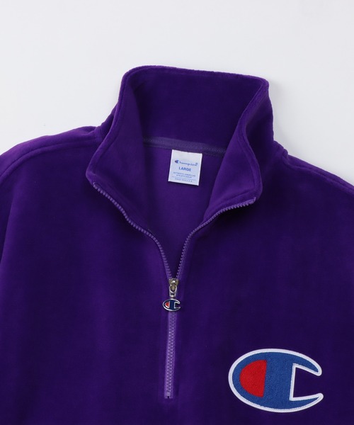 90s Champion チャンピオン ハーフジップ フーディー パープル 90s USA製 ☆ チャンピオン ハーフジップ スウェット パーカー メンズ