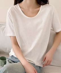 ゆったりUネックシンプルTシャツ カットソー