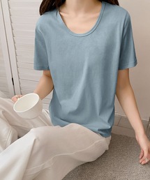ゆったりUネックシンプルTシャツ カットソー