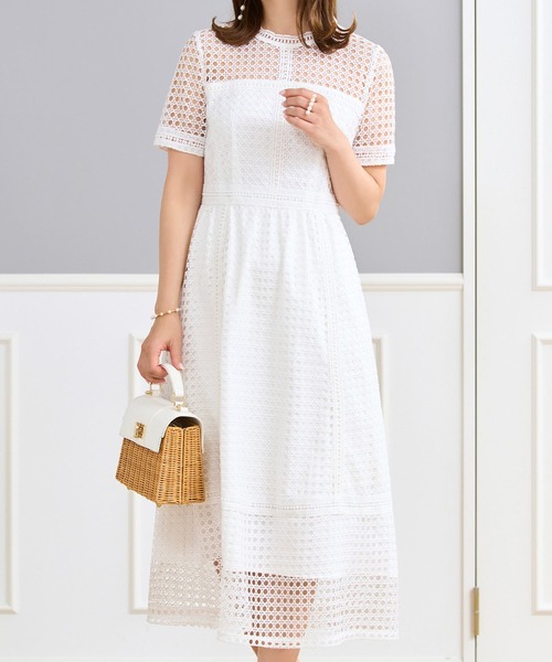 美品　Prima Scherrer　配色レース　ワンピース　ドレス　結婚式 美品 Prima Scherrer 配色レース ワンピース ドレス 結婚式