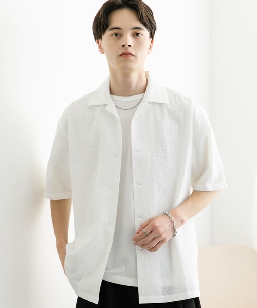 SENSE OF PLACE by URBAN RESEARCH（センスオブプレイスバイアーバンリサーチ）の「シアサッカーオープンカラーショートスリーブシャツ（シャツ/ブラウス・メンズ・ライトブルー/ホワイト/ネイビー・LARGE/MEDIUM）」の17枚目の写真