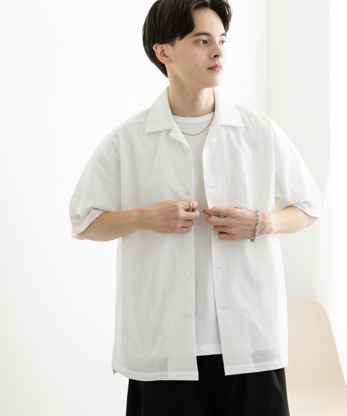 SENSE OF PLACE by URBAN RESEARCH（センスオブプレイスバイアーバンリサーチ）の「シアサッカーオープンカラーショートスリーブシャツ（シャツ/ブラウス・メンズ・ライトブルー/ホワイト/ネイビー・LARGE/MEDIUM）」の18枚目の写真