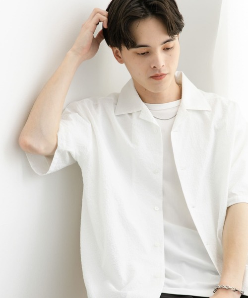 セール】シアサッカーオープンカラーショートスリーブシャツ（シャツ