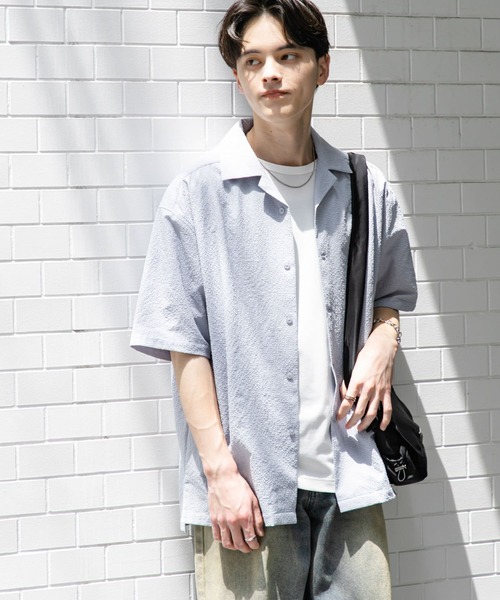 セール】シアサッカーオープンカラーショートスリーブシャツ（シャツ