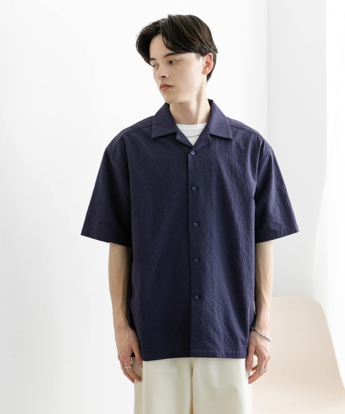 セール】シアサッカーオープンカラーショートスリーブシャツ（シャツ