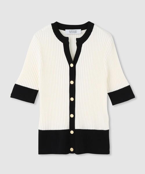 LOULOU WILLOUGHBY（ルルウィルビー）の「◇ 【LOULOU WILLOUGHBY】バイカラーキーネック5分袖カーディガン（カーディガン/ボレロ・レディース・レッド/ブラック/オフホワイト・2）」の2枚目の写真