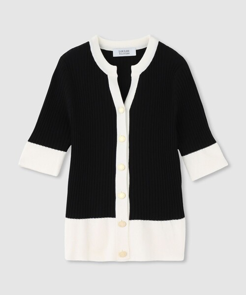 ◇ 【LOULOU WILLOUGHBY】バイカラーキーネック5分袖