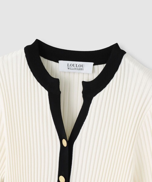 LOULOU WILLOUGHBY（ルルウィルビー）の「◇ 【LOULOU WILLOUGHBY】バイカラーキーネック5分袖カーディガン（カーディガン/ボレロ・レディース・レッド/ブラック/オフホワイト・2）」の5枚目の写真