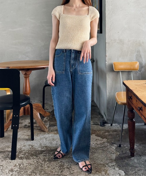 LE MORE(リモア)の「ワイドスクエアネックニット(ニット/セーター・レディース・アイボリー/ブラック/ベージュ・FREE)」の8枚目の写真