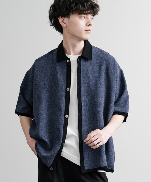 Audience(オーディエンス)の「Upscape Audience アップスケープオーディエンス 日本製 国産 Naturemier ナチュレミア リネンライクメランジツイル半袖ポロカーディガン AUD7321(ポロシャツ・メンズ・カーキブラウン/ブラウン/インディゴブルー/ブラック・M/L)」の4枚目の写真
