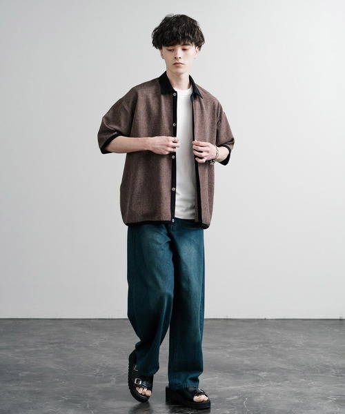 Audience(オーディエンス)の「Upscape Audience アップスケープオーディエンス 日本製 国産 Naturemier ナチュレミア リネンライクメランジツイル半袖ポロカーディガン AUD7321(ポロシャツ・メンズ・カーキブラウン/ブラウン/インディゴブルー/ブラック・M/L)」の9枚目の写真